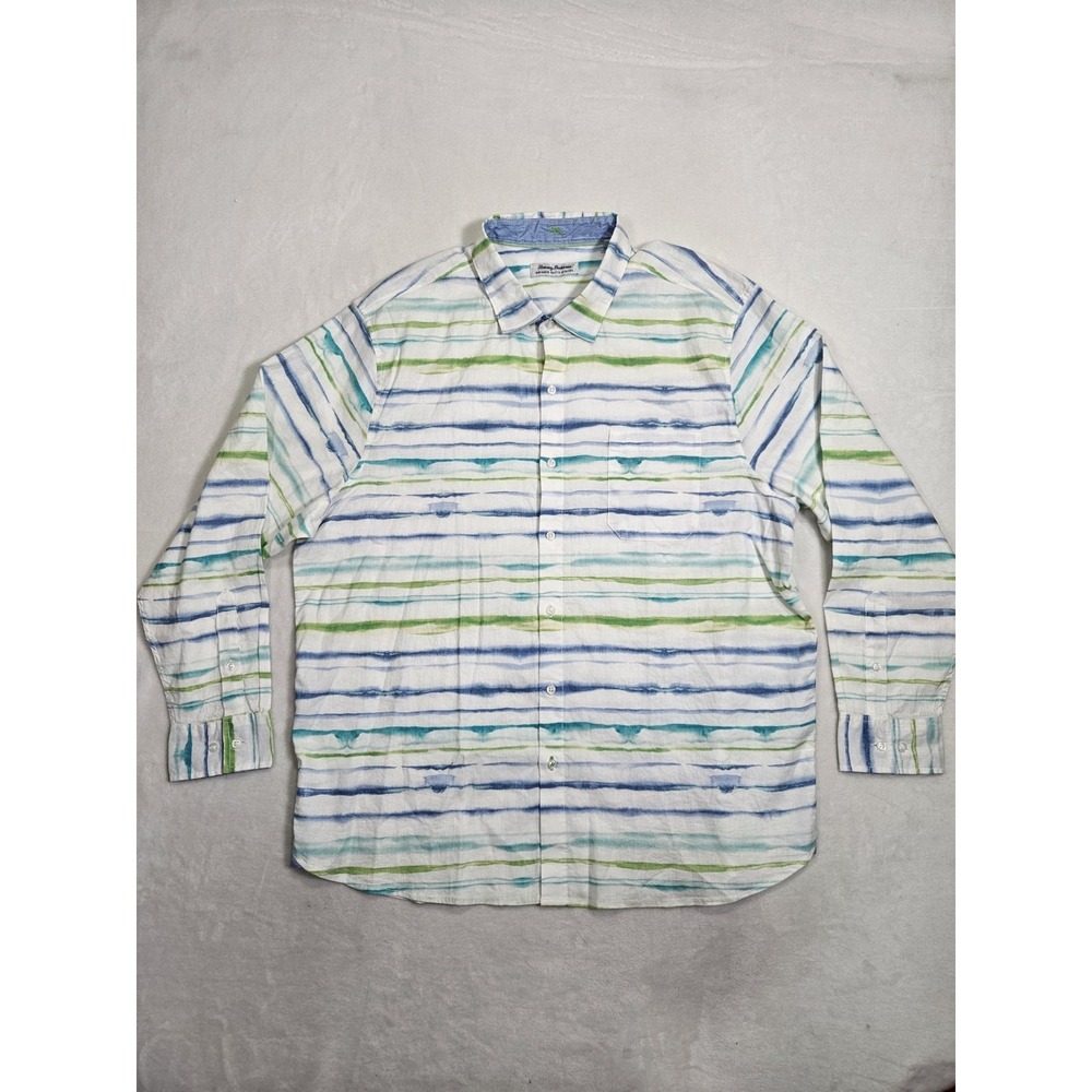 Tommy Bahama Men's XXLT Linen Barbados Breeze Stripe‎ Long Sleeve Shirt Tall